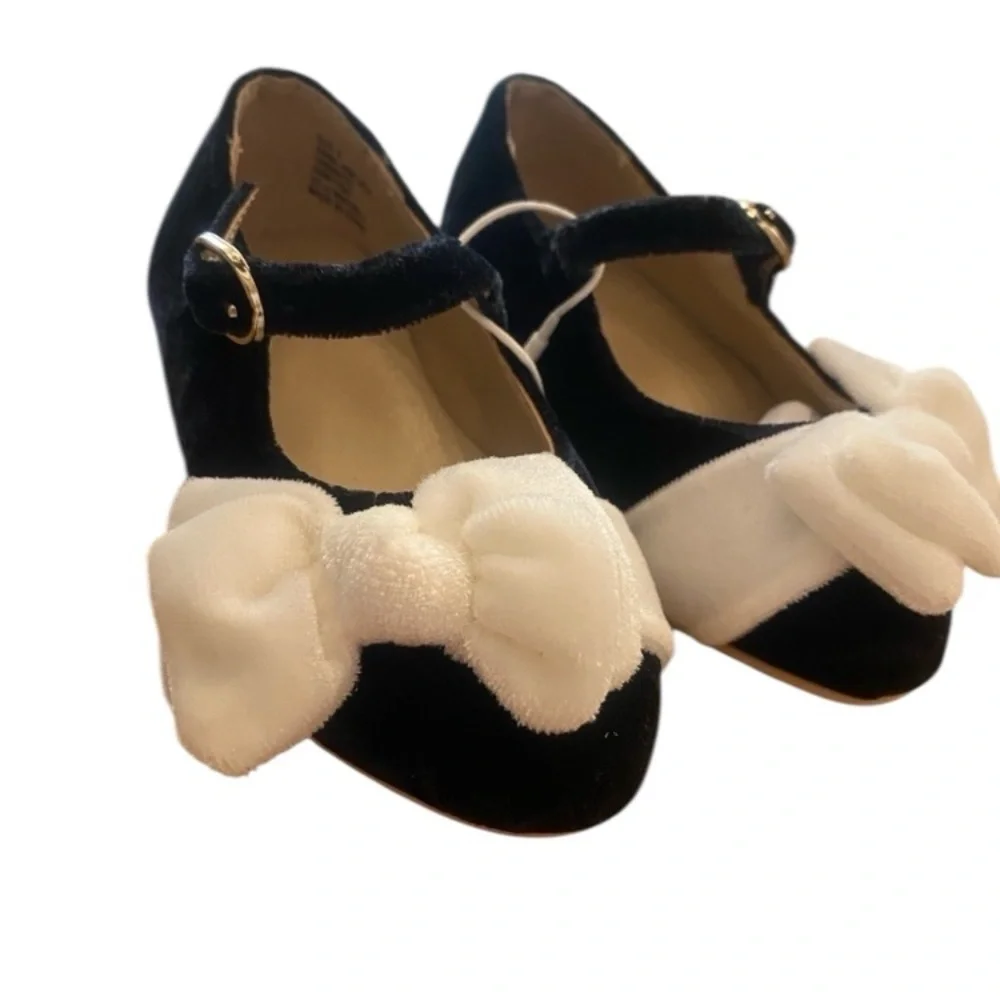 Janie & Jack Girls Black Velvet Flat Dress Shoes New Size 5